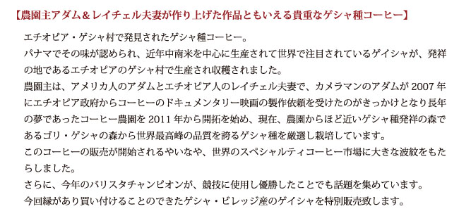 エチオピア・ゲイシャを数量限定販売